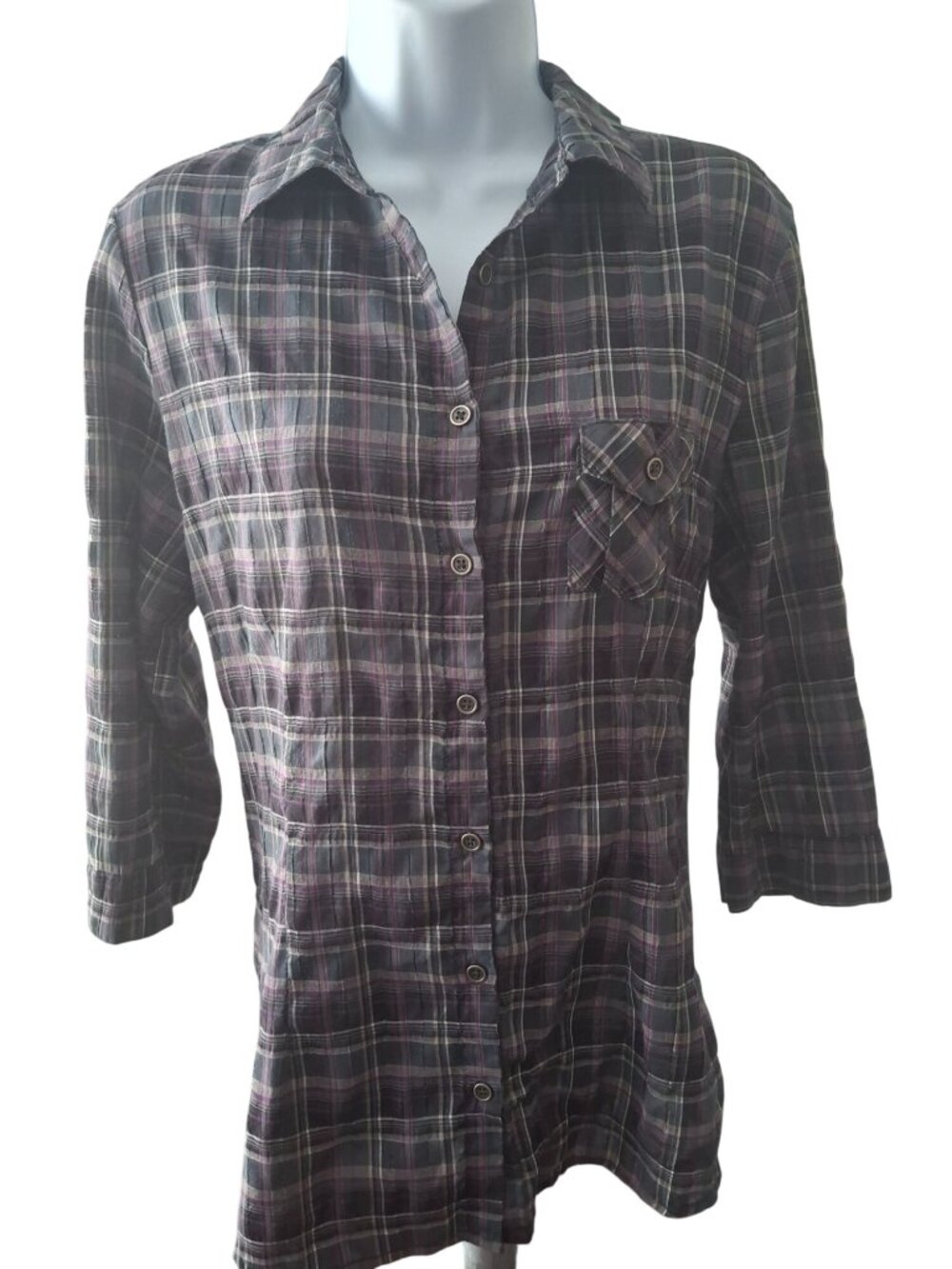 Self Esteem Plaid Skull Graphic Button Down Shirt L Grunge Y2K Emo Goth Purple